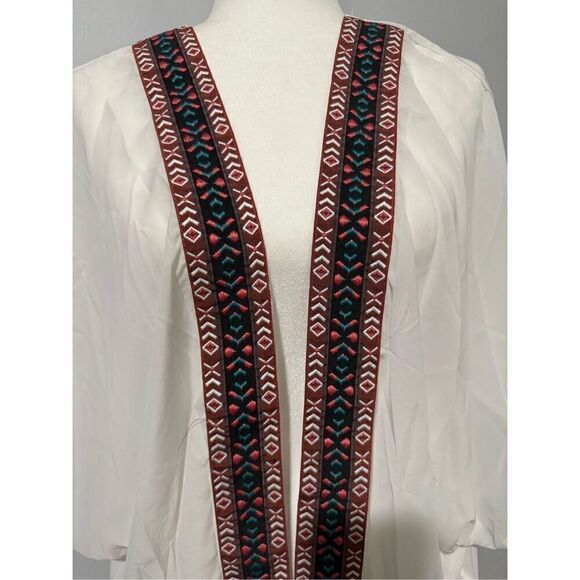 West loop Embroidered trim lightweight cover up kimono flowy frindge open front - Picture 5 of 5